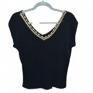 Vintage style by Apollo New York Black knit sparkly Vneck top size S